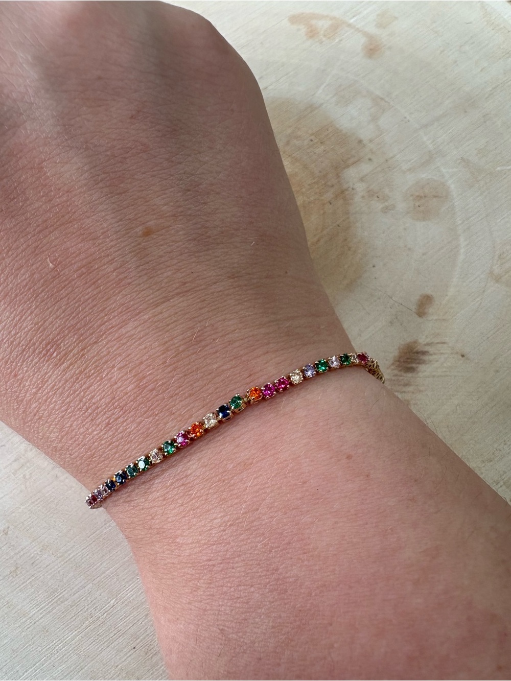 Gold Rainbow CZ Adjustable Tennis Bracelet
